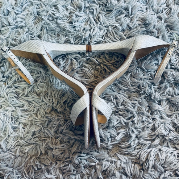 Gianna Bini Silver Sparkle open toe heels with buckle straps - Picture 4 of 5